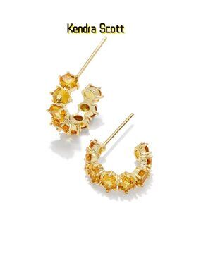 Cailin Gold Huggie Earrings in Golden Yellow Crystal